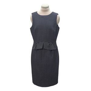 TAHARI ASL Navy White Polka Dot Peplum Sheath Dress Sz 10 Office Business Career